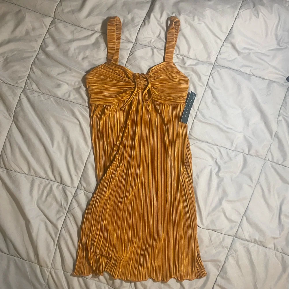 Elegant Copper Pleated Dress - Picture 1 of 7